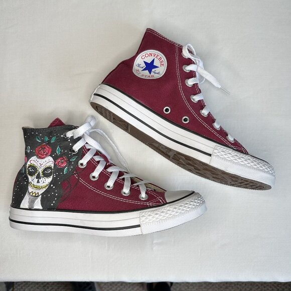 Converse Chuck Taylor Handpainted Santa Muerte All Star High Top Sneakers - Picture 4 of 10